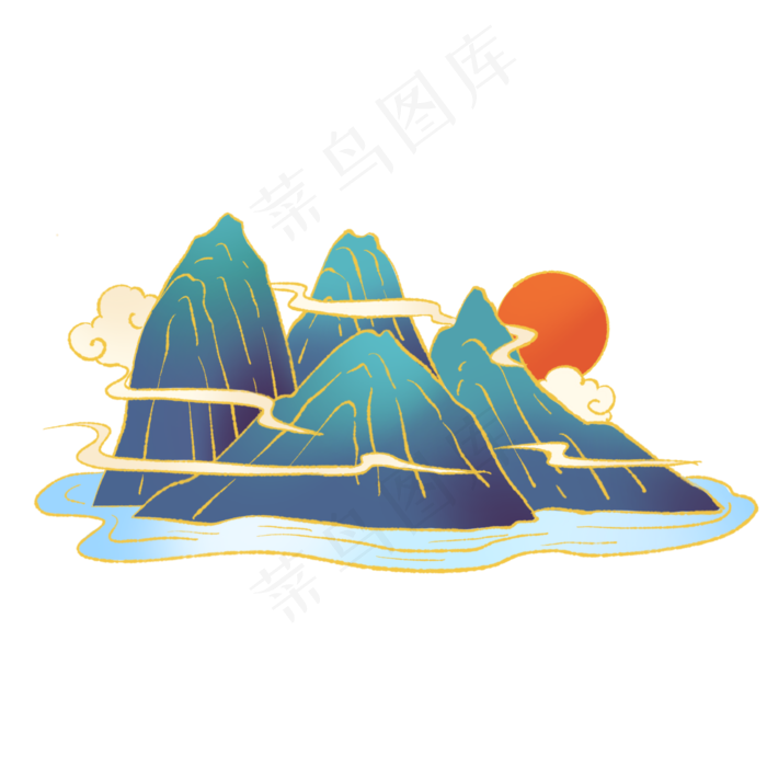 新中式国潮风远山祥云