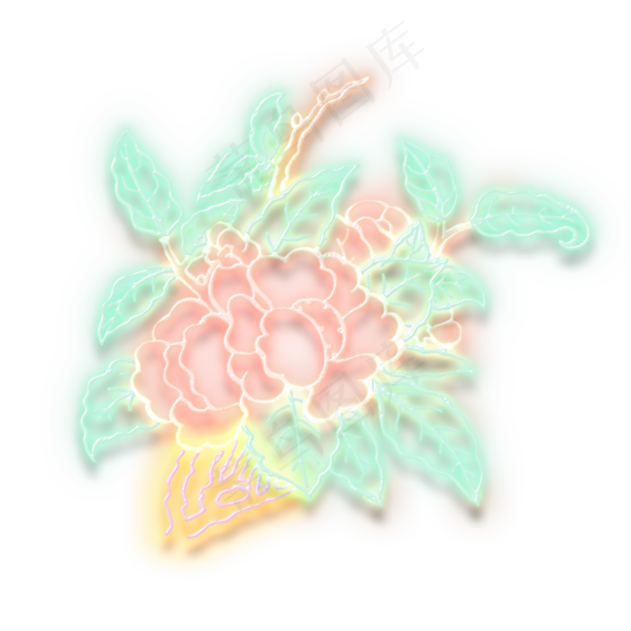彩色霓虹灯牡丹桃花发光装饰(3500X3500(DPI:300))psd模版下载