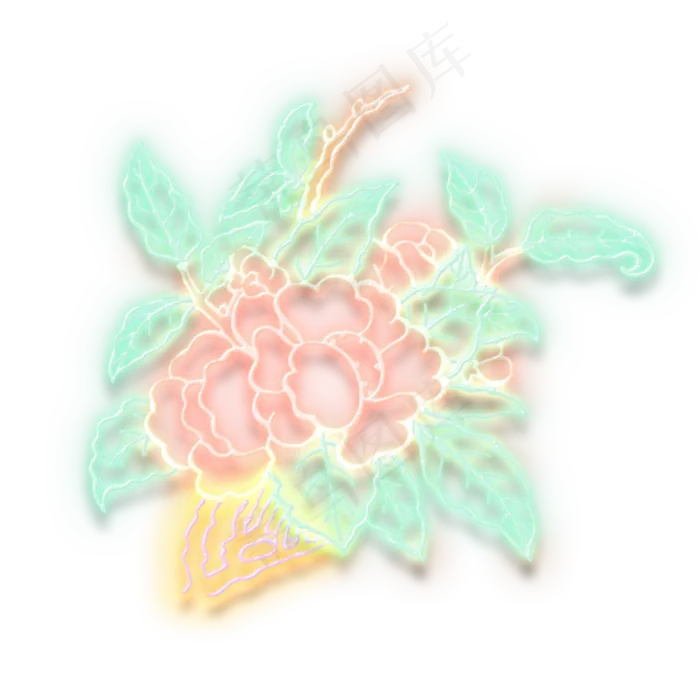 彩色霓虹灯牡丹桃花发光装饰(3500X3500(DPI:300))psd模版下载