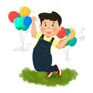 童年欢乐跳跃的小男孩