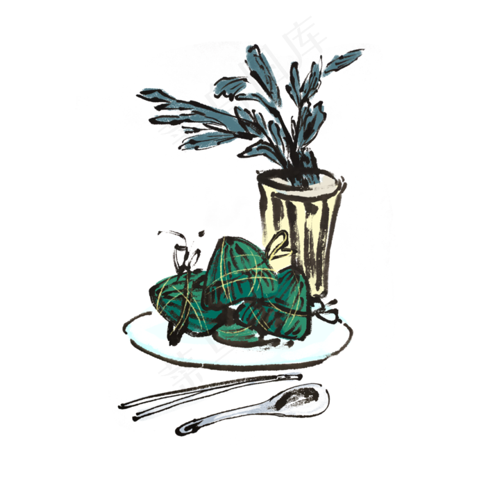 端午节吃粽子手绘(4000X4000(DPI:300))psd模版下载