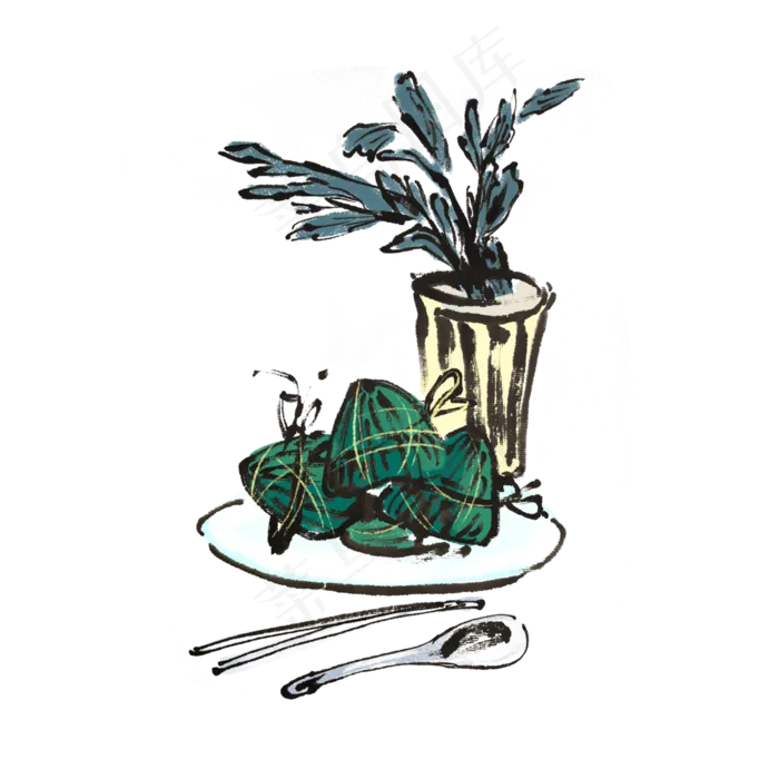 端午节吃粽子手绘(4000X4000(DPI:300))psd模版下载