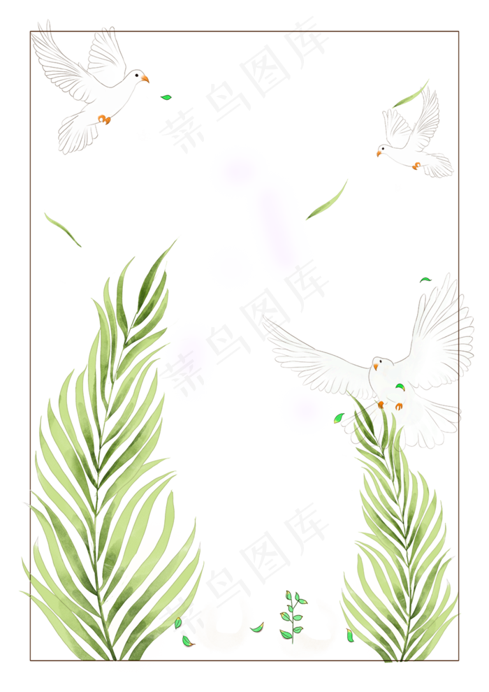 手绘飞鸟与叶子装饰边框