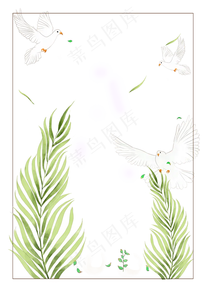 手绘飞鸟与叶子装饰边框(1000X1415(DPI:300))psd模版下载