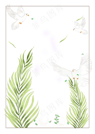 手绘飞鸟与叶子装饰边框