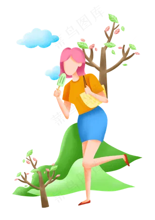 立夏吃雪糕女孩