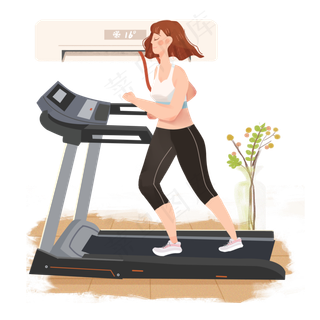 小暑跑步机上运动减肥女孩png