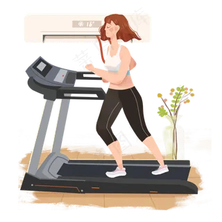 小暑跑步机上运动减肥女孩png