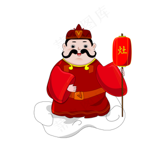胖胖可爱灶王爷举着灯笼,免抠元素