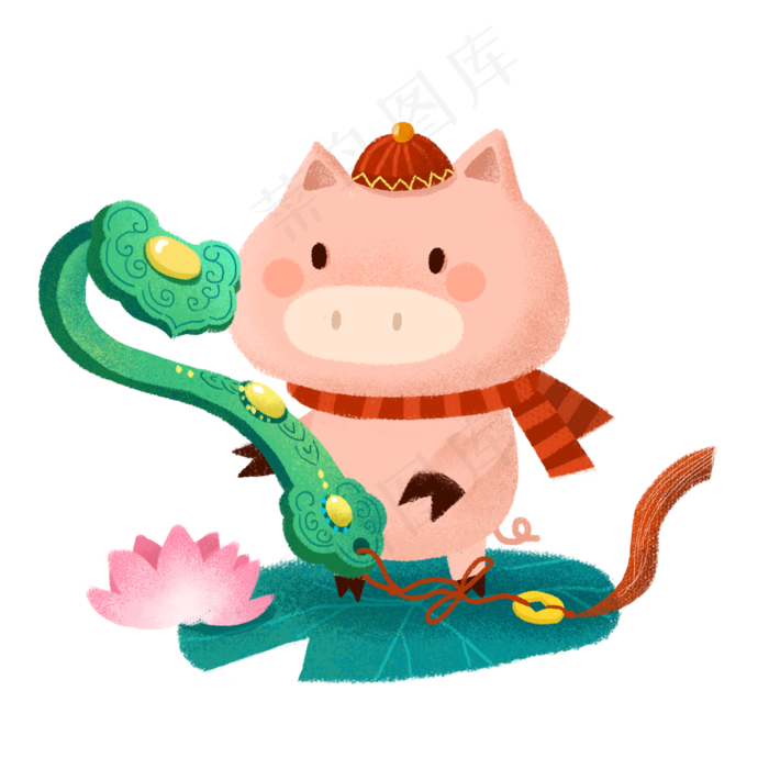 2019喜庆手绘卡通Q版小猪和