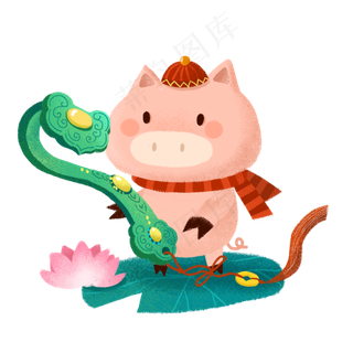 2019喜庆手绘卡通Q版小猪和