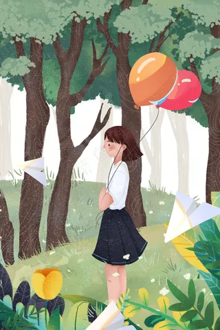 治愈唯美清新女孩森林旅游春天夏至七月你好