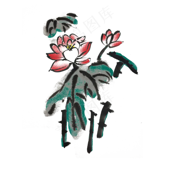 中国风水墨风荷花手绘(4000X4000(DPI:300))psd模版下载
