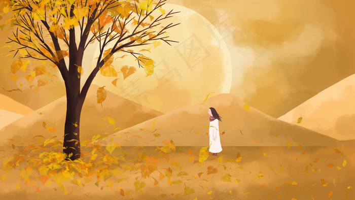 秋分场景手绘插画