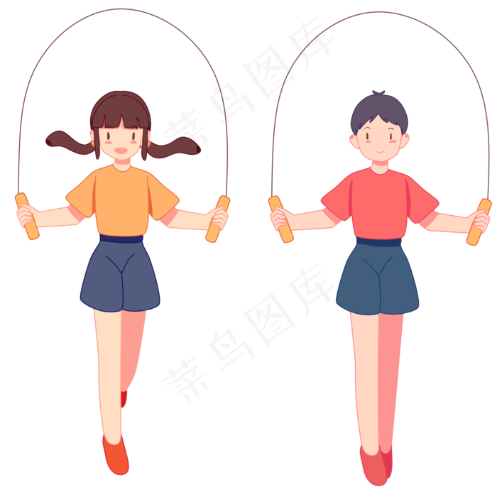 卡通手绘女孩和朋友跳绳健身(2000X2000(DPI:300))psd模版下载