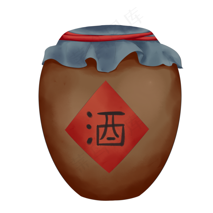 中国水墨风酒坛插画,免抠元素
