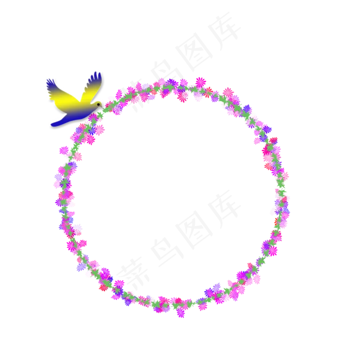 花鸟装饰圆形边框,免抠元素(2000X2000(DPI:300))psd模版下载