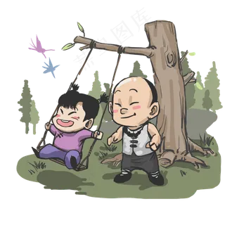 清明节古装牧童荡秋千,免抠元素