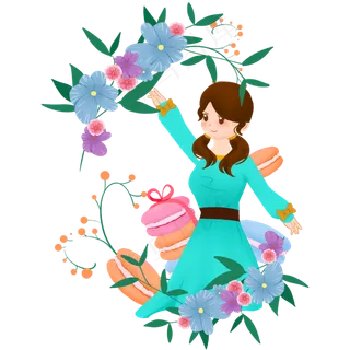 3.8妇女节手拿玫瑰的女生手绘