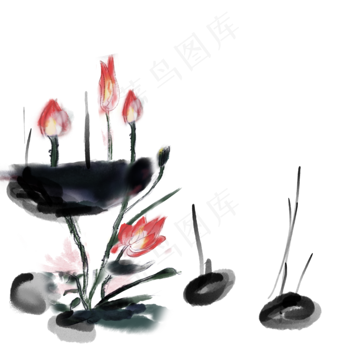 国画莲花(2000X2000(DPI:300))psd模版下载