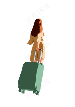 春分提行李箱的女人,免抠元素