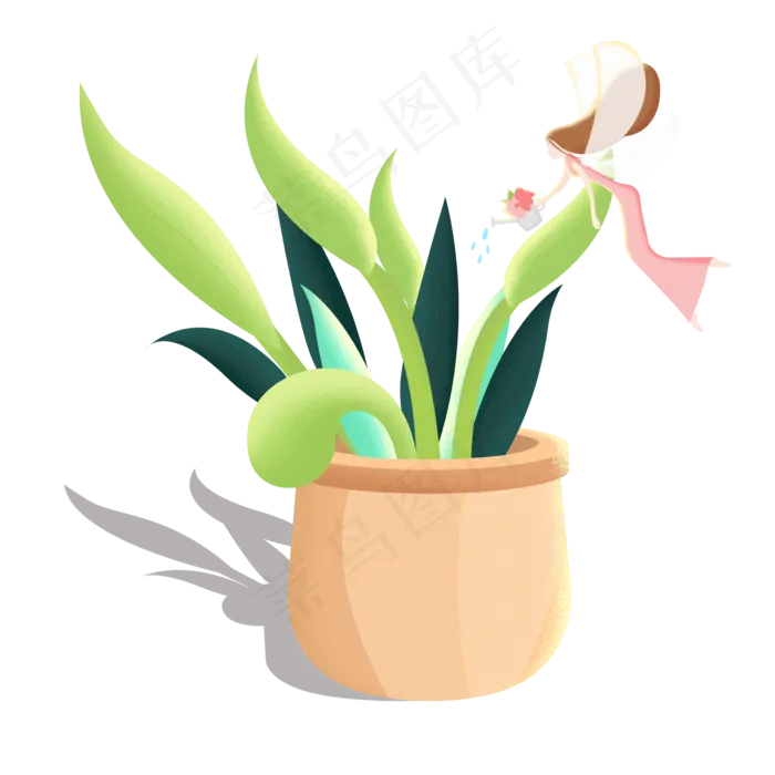 梦幻盆栽绿植小仙女浇花质感插图(2000X2000(DPI:300))psd模版下载