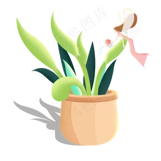 梦幻盆栽绿植小仙女浇花质感插图
