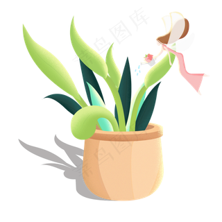 梦幻盆栽绿植小仙女浇花质感插图