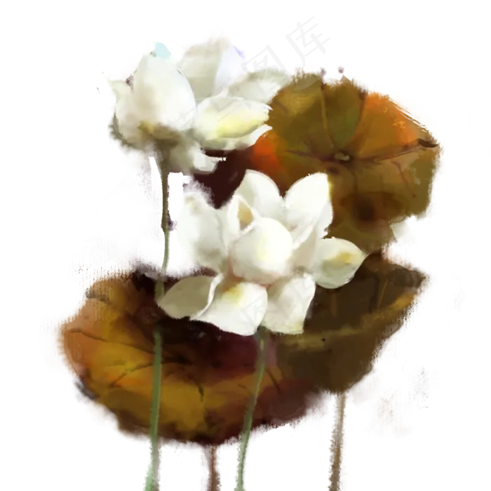 水墨画中国风白色荷花(2000X2000(DPI:300))psd模版下载