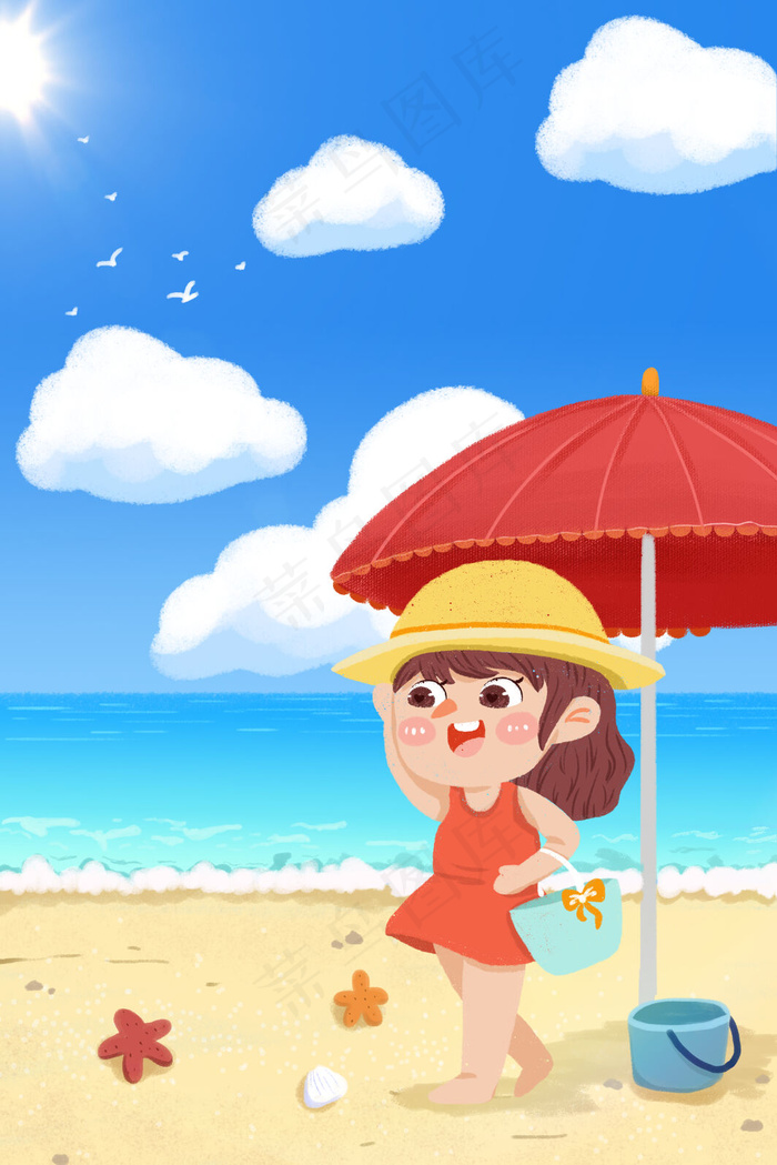 夏天女孩度假小清新(3545*5315px 300 dpi )psd模版下载