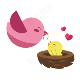 卡通鸟妈妈喂小鸟矢量素材