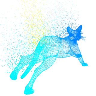 猫奔跑科技动物智能魔幻数据光点,免抠元素