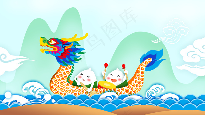 端午节划龙舟可爱小粽子(2880X1620(DPI:300))psd模版下载