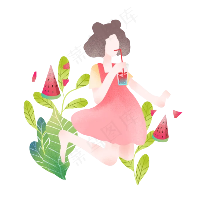 立夏喝西瓜汁女孩(2000X2000(DPI:300))psd模版下载