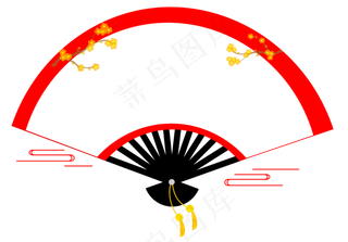 中国风古典扇面金色梅花造型边框,免抠元素