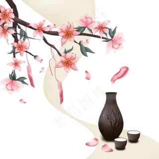 手绘古风花卉美酒