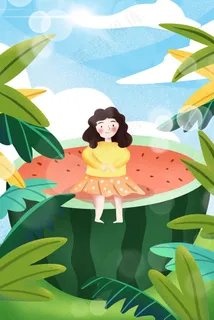 小清新盛夏立夏西瓜与女孩