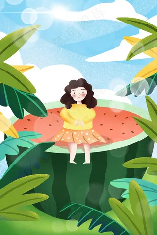 小清新盛夏立夏西瓜与女孩