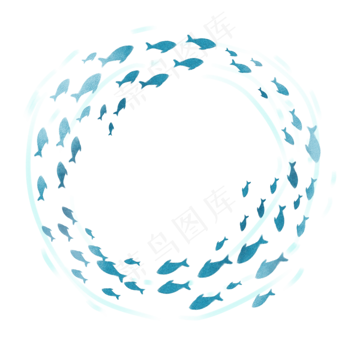 水彩蓝色鱼群剪影背景