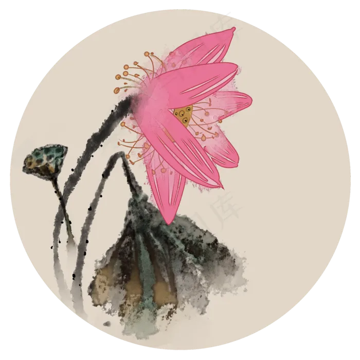 大暑荷花二十四节气PNG素材(2000X2000(DPI:300))psd模版下载
