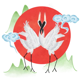 中国仙鹤丹顶鹤对称中国风