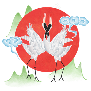 中国仙鹤丹顶鹤对称中国风