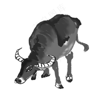 中国风水墨画水牛,免抠元素