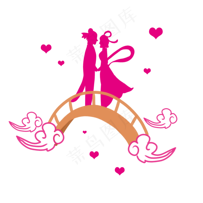彩色牛郎织女鹊桥相会图案,免抠元素