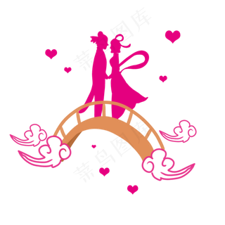 彩色牛郎织女鹊桥相会图案,免抠元素