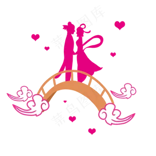 彩色牛郎织女鹊桥相会图案,免抠元素