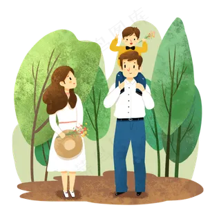 春季一家人踏青出游,免抠元素