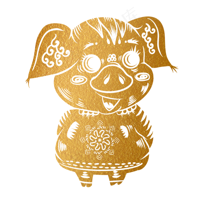 2019新年手绘卡通剪纸猪,免抠元素