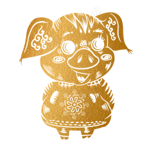 2019新年手绘卡通剪纸猪,免抠元素