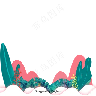 气势磅礴的剪纸式绿叶框设计,免抠元素